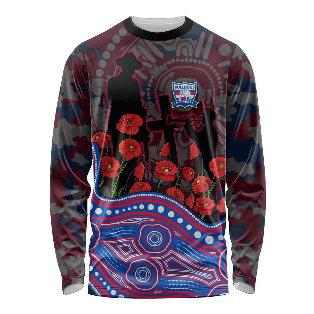 Western Bulldogs ANZAC Day Long Sleeve Shirt Indigenous Dot Art with Poppy Flower Tribute