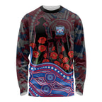 Western Bulldogs ANZAC Day Long Sleeve Shirt Indigenous Dot Art with Poppy Flower Tribute
