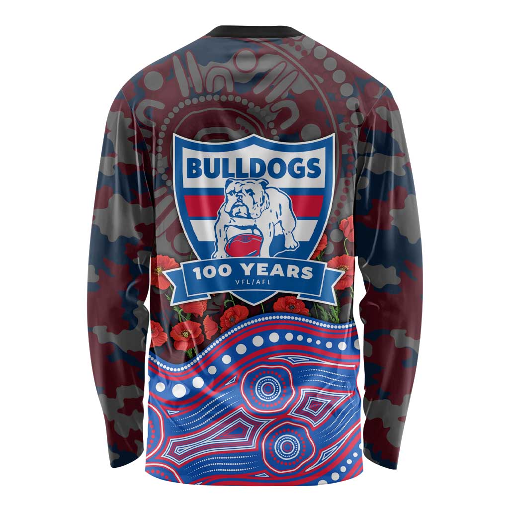 Western Bulldogs ANZAC Day Long Sleeve Shirt Indigenous Dot Art with Poppy Flower Tribute