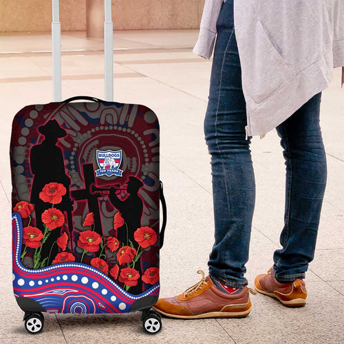 Western Bulldogs ANZAC Day Luggage Cover Indigenous Dot Art with Poppy Flower Tribute