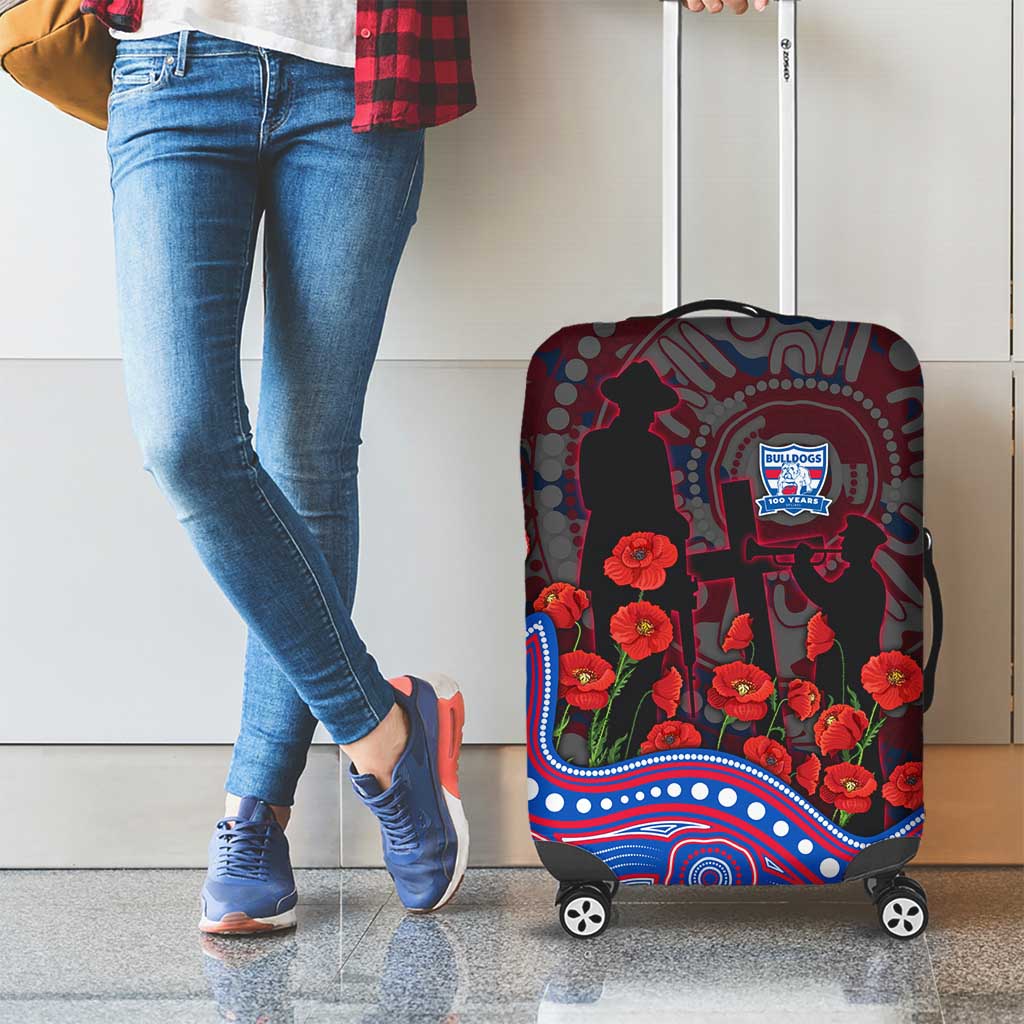 Western Bulldogs ANZAC Day Luggage Cover Indigenous Dot Art with Poppy Flower Tribute