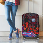 Western Bulldogs ANZAC Day Luggage Cover Indigenous Dot Art with Poppy Flower Tribute