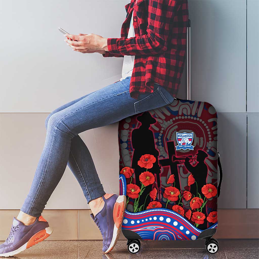 Western Bulldogs ANZAC Day Luggage Cover Indigenous Dot Art with Poppy Flower Tribute