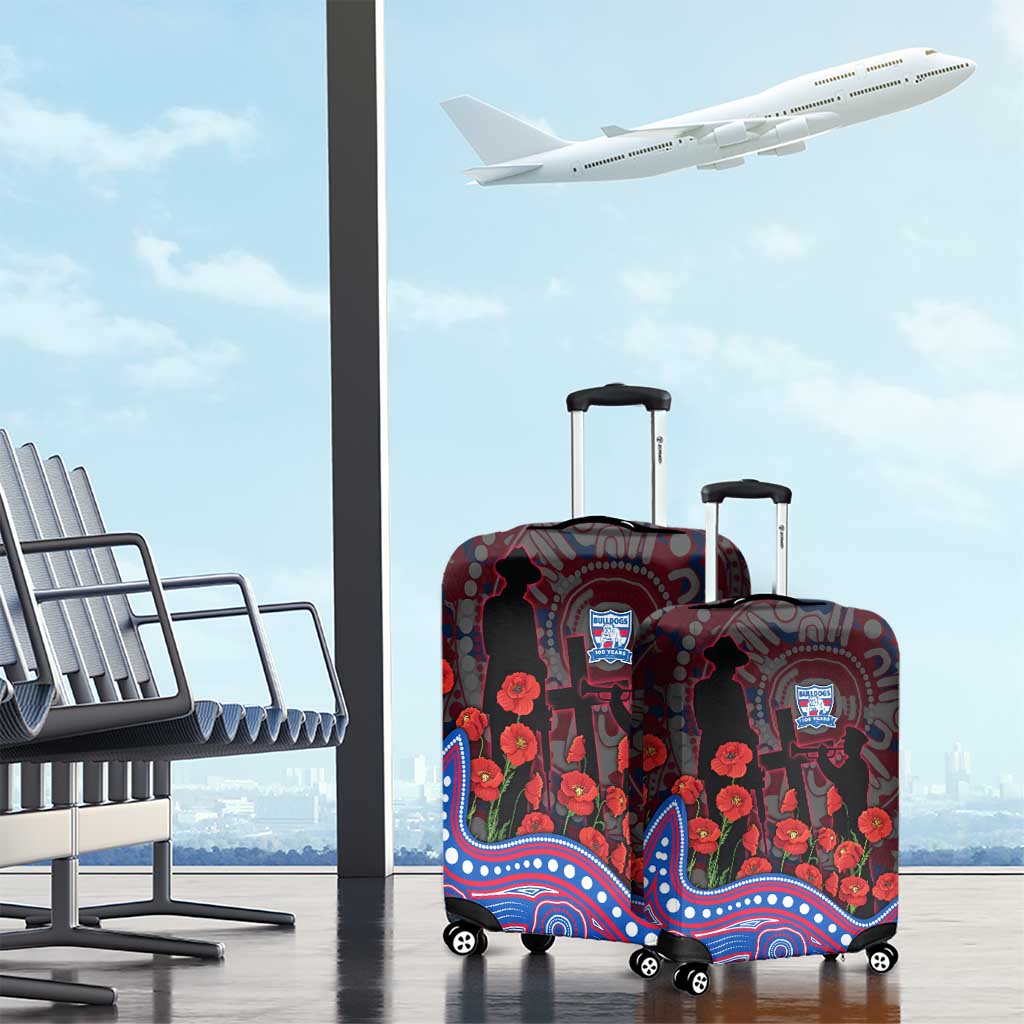 Western Bulldogs ANZAC Day Luggage Cover Indigenous Dot Art with Poppy Flower Tribute