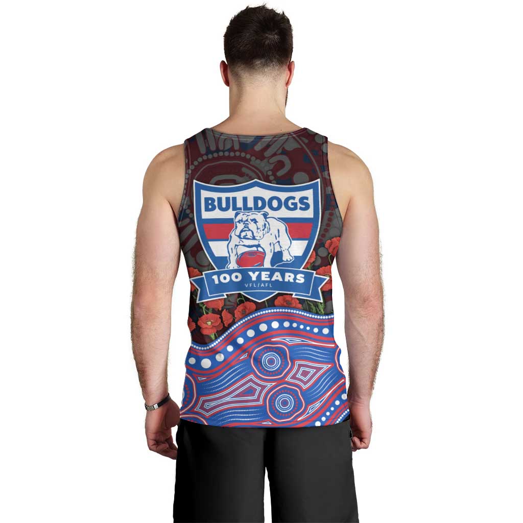 Western Bulldogs ANZAC Day Men Tank Top Indigenous Dot Art with Poppy Flower Tribute