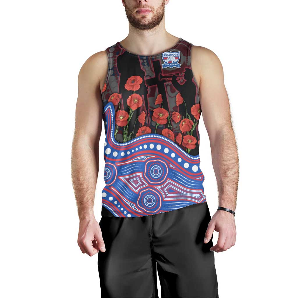 Western Bulldogs ANZAC Day Men Tank Top Indigenous Dot Art with Poppy Flower Tribute