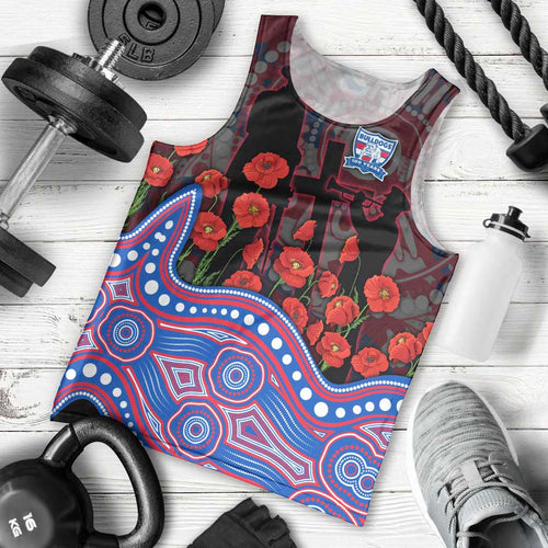 Western Bulldogs ANZAC Day Men Tank Top Indigenous Dot Art with Poppy Flower Tribute