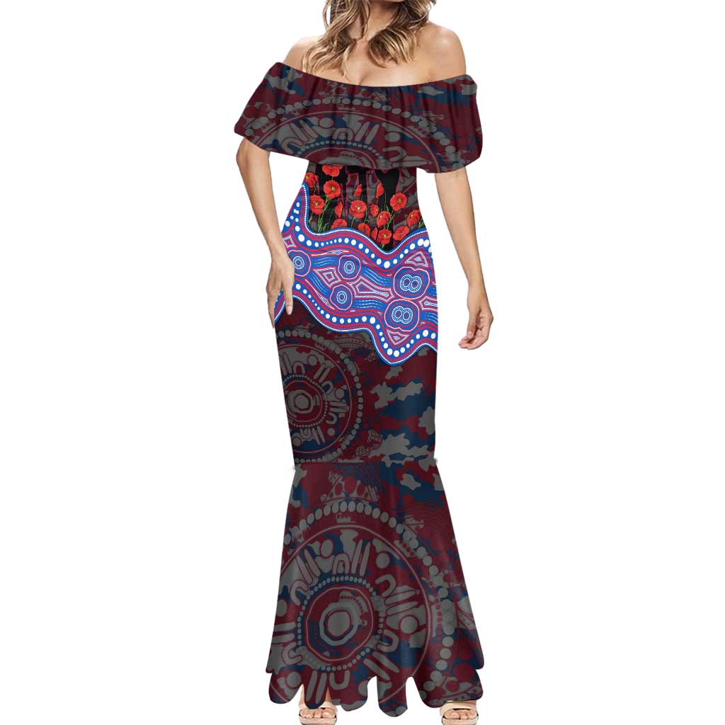 Western Bulldogs ANZAC Day Mermaid Dress Indigenous Dot Art with Poppy Flower Tribute