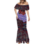 Western Bulldogs ANZAC Day Mermaid Dress Indigenous Dot Art with Poppy Flower Tribute