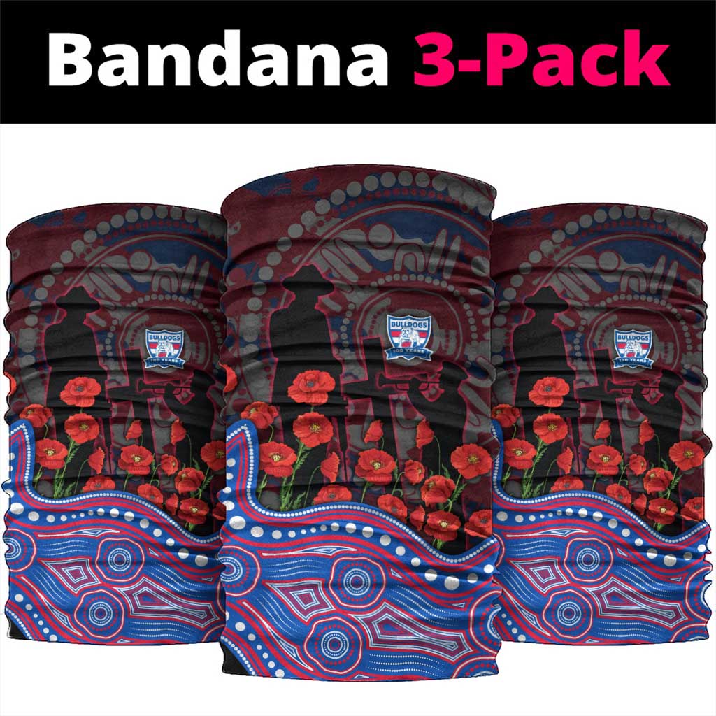 Western Bulldogs ANZAC Day Neck Gaiter Indigenous Dot Art with Poppy Flower Tribute