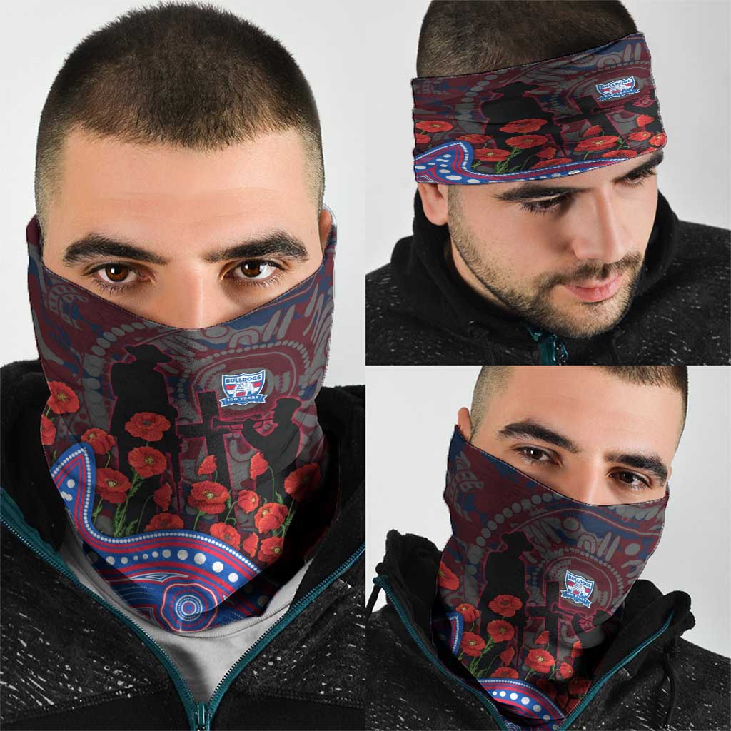 Western Bulldogs ANZAC Day Neck Gaiter Indigenous Dot Art with Poppy Flower Tribute