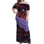 Western Bulldogs ANZAC Day Off Shoulder Maxi Dress Indigenous Dot Art with Poppy Flower Tribute