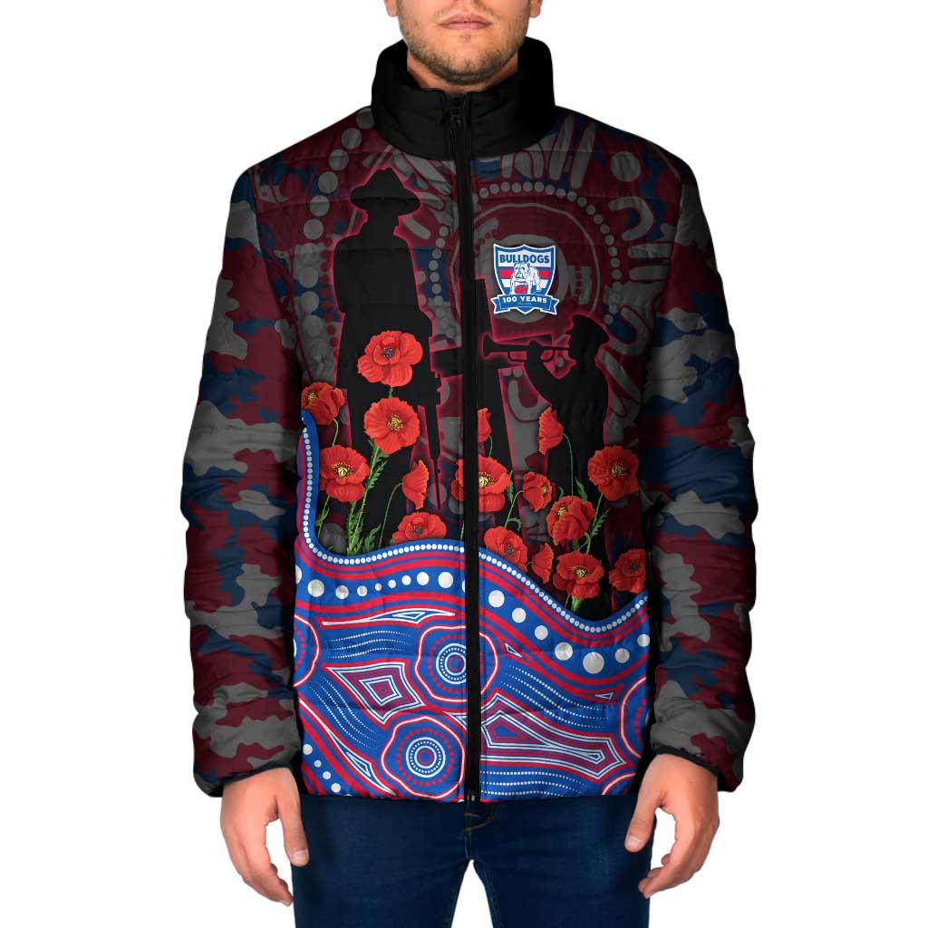 Western Bulldogs ANZAC Day Padded Jacket Indigenous Dot Art with Poppy Flower Tribute