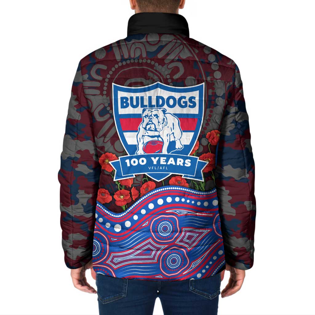 Western Bulldogs ANZAC Day Padded Jacket Indigenous Dot Art with Poppy Flower Tribute