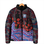 Western Bulldogs ANZAC Day Padded Jacket Indigenous Dot Art with Poppy Flower Tribute