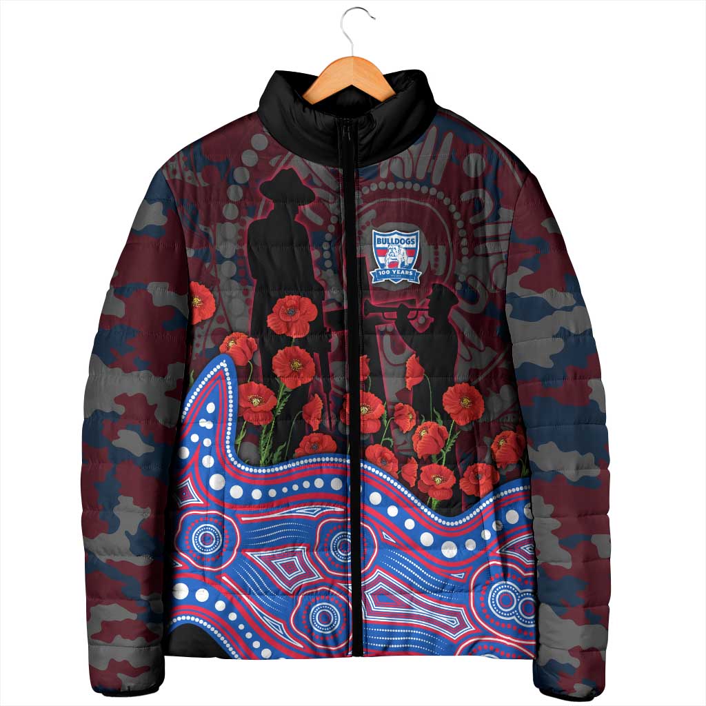 Western Bulldogs ANZAC Day Padded Jacket Indigenous Dot Art with Poppy Flower Tribute