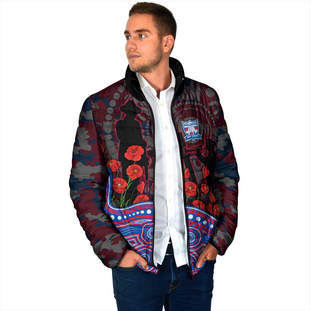 Western Bulldogs ANZAC Day Padded Jacket Indigenous Dot Art with Poppy Flower Tribute