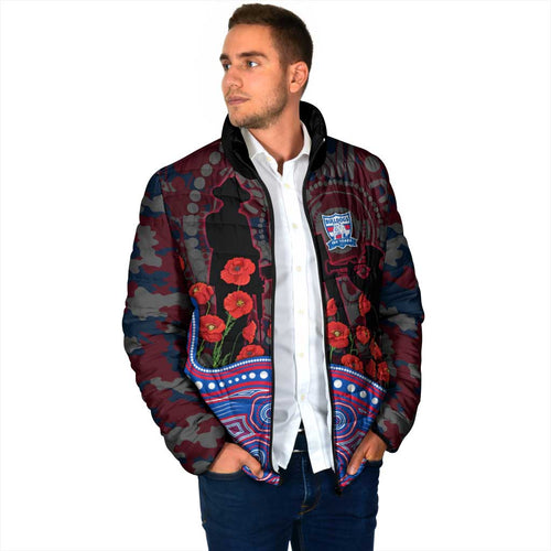 Western Bulldogs ANZAC Day Padded Jacket Indigenous Dot Art with Poppy Flower Tribute