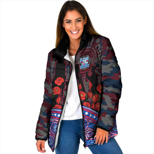 Western Bulldogs ANZAC Day Padded Jacket Indigenous Dot Art with Poppy Flower Tribute