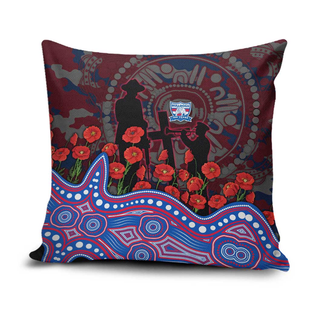 Western Bulldogs ANZAC Day Pillow Cover Indigenous Dot Art with Poppy Flower Tribute