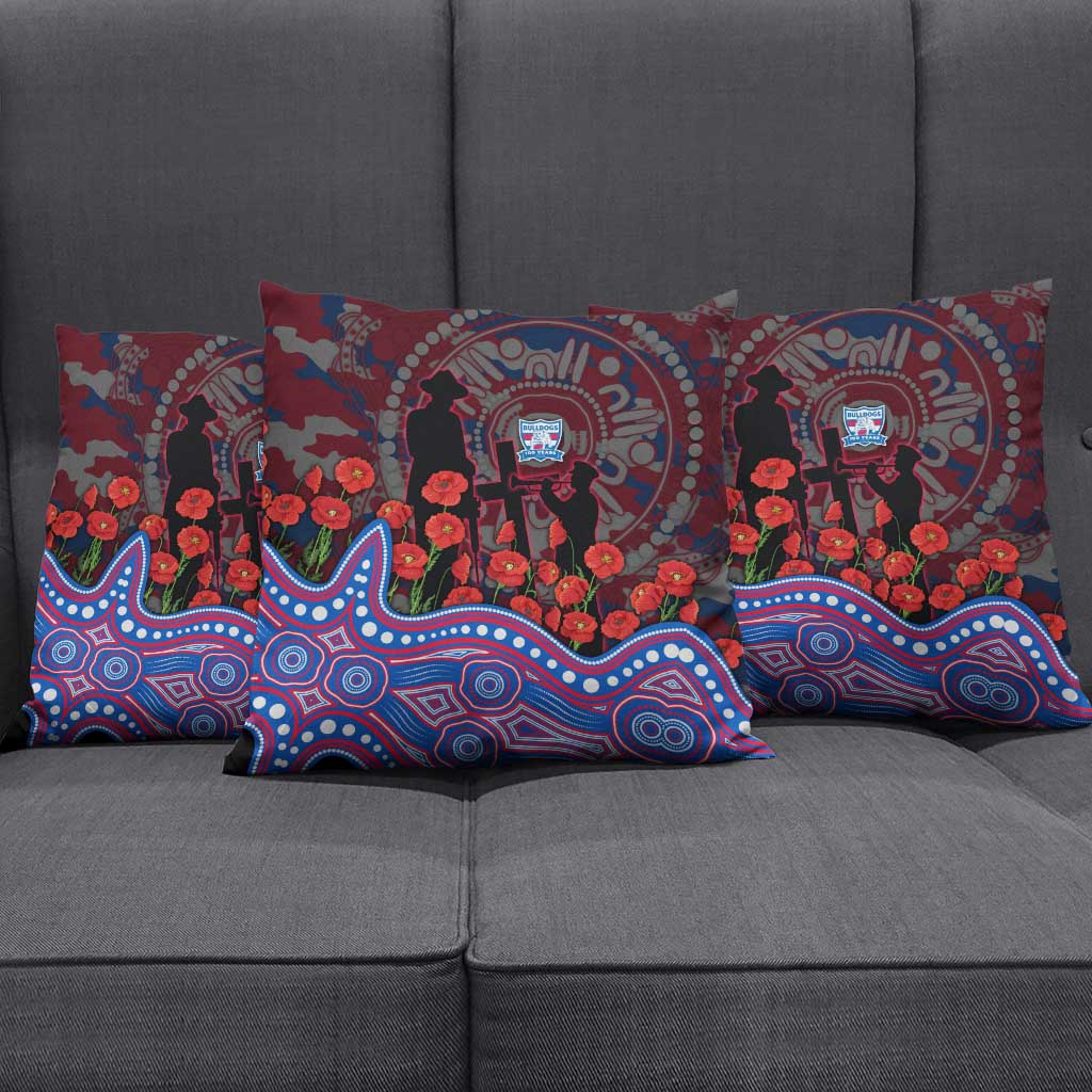 Western Bulldogs ANZAC Day Pillow Cover Indigenous Dot Art with Poppy Flower Tribute