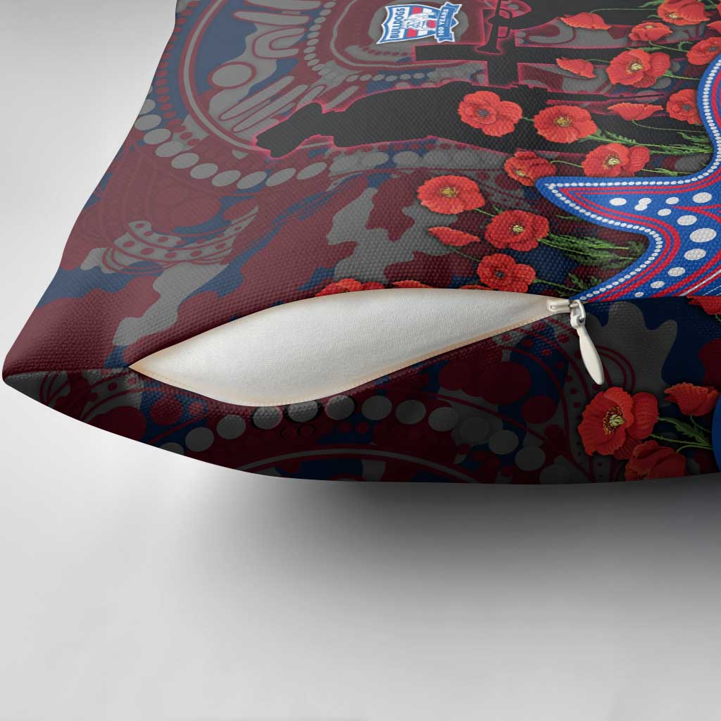 Western Bulldogs ANZAC Day Pillow Cover Indigenous Dot Art with Poppy Flower Tribute