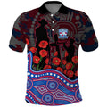 Western Bulldogs ANZAC Day Polo Shirt Indigenous Dot Art with Poppy Flower Tribute