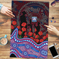 Western Bulldogs ANZAC Day Puzzle Indigenous Dot Art with Poppy Flower Tribute