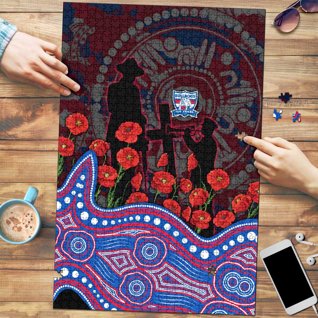 Western Bulldogs ANZAC Day Puzzle Indigenous Dot Art with Poppy Flower Tribute