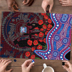 Western Bulldogs ANZAC Day Puzzle Indigenous Dot Art with Poppy Flower Tribute