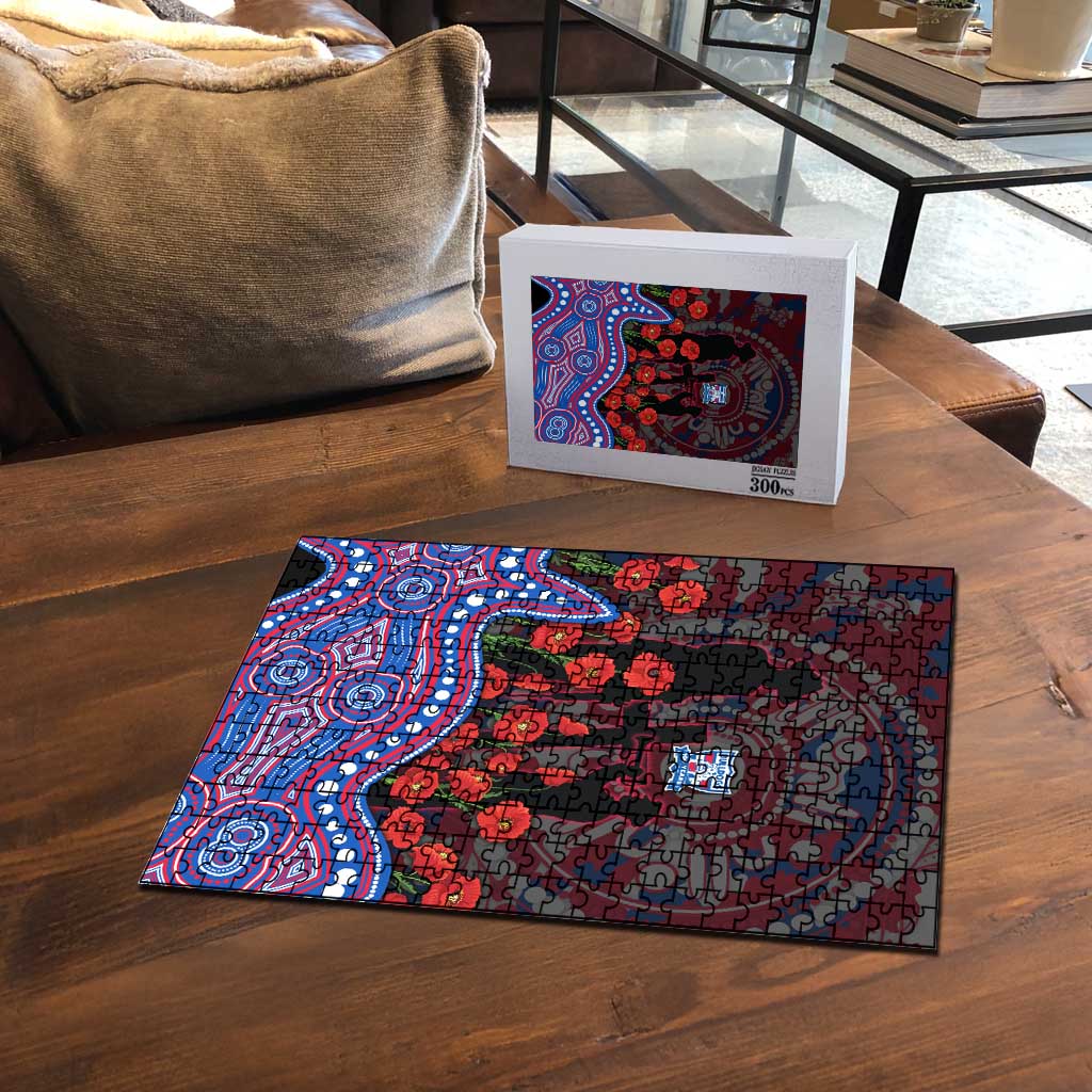 Western Bulldogs ANZAC Day Puzzle Indigenous Dot Art with Poppy Flower Tribute