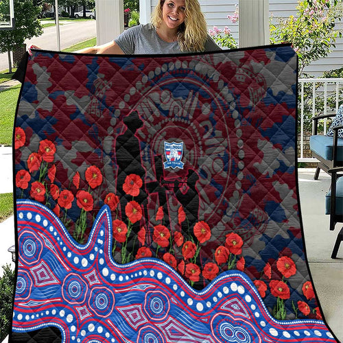 Western Bulldogs ANZAC Day Quilt Indigenous Dot Art with Poppy Flower Tribute