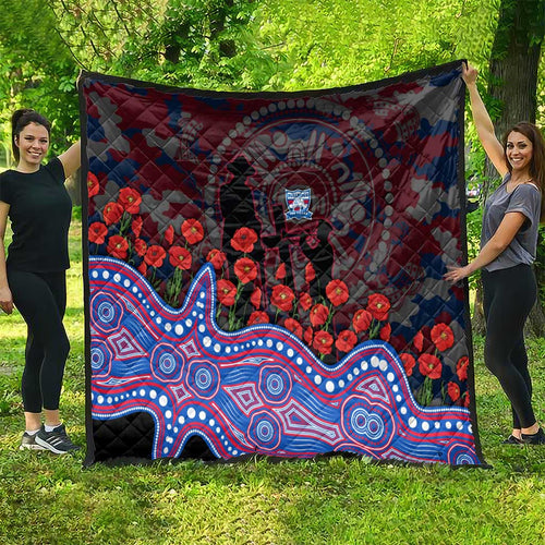 Western Bulldogs ANZAC Day Quilt Indigenous Dot Art with Poppy Flower Tribute