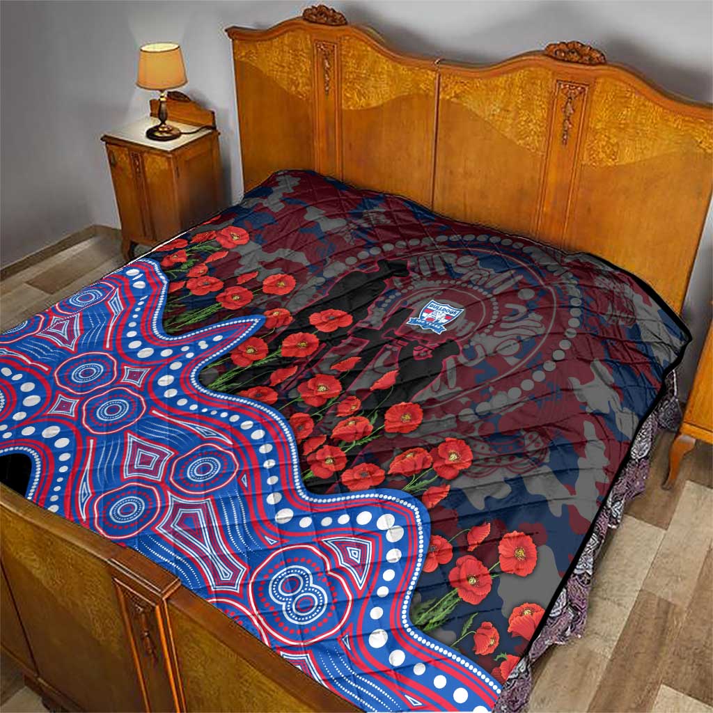 Western Bulldogs ANZAC Day Quilt Indigenous Dot Art with Poppy Flower Tribute