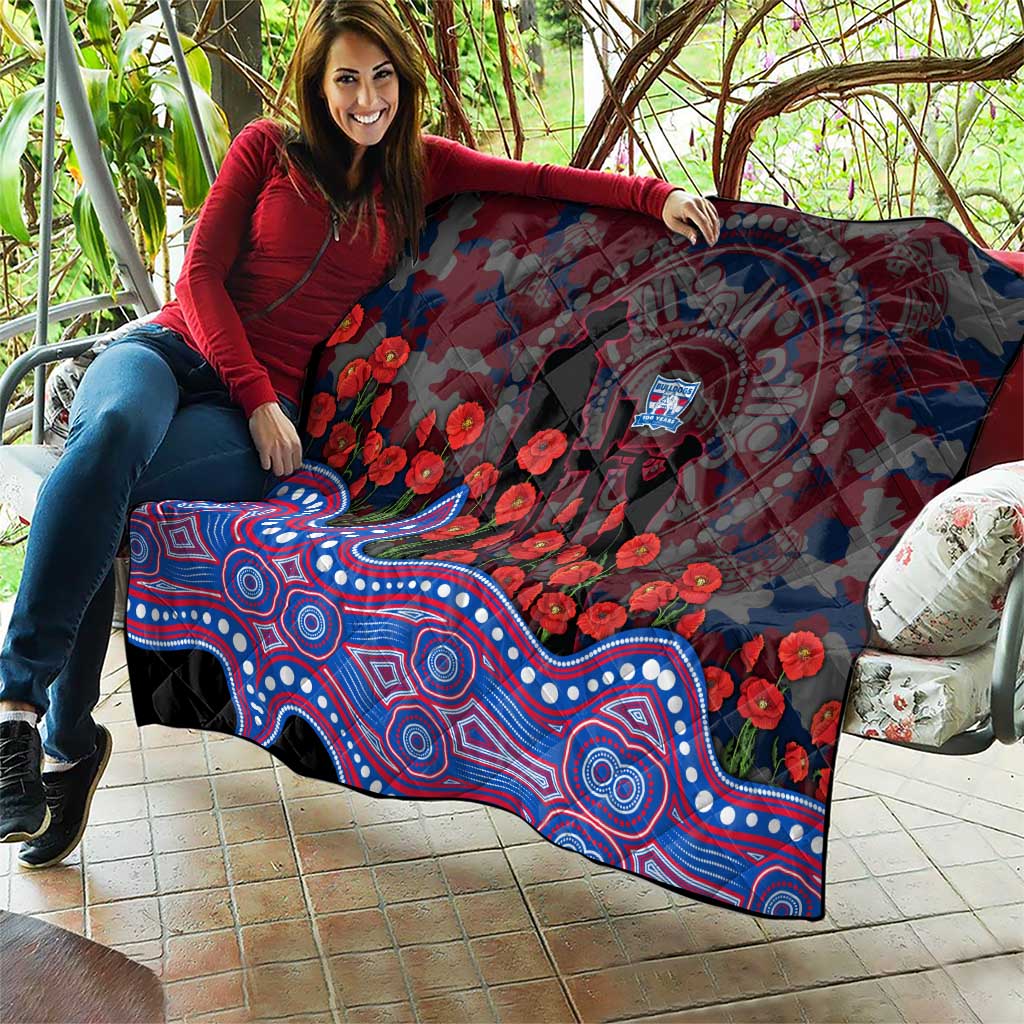 Western Bulldogs ANZAC Day Quilt Indigenous Dot Art with Poppy Flower Tribute