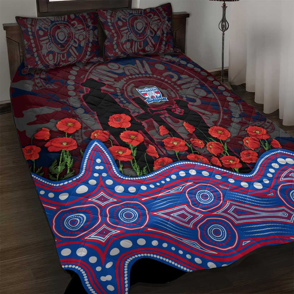 Western Bulldogs ANZAC Day Quilt Bed Set Indigenous Dot Art with Poppy Flower Tribute