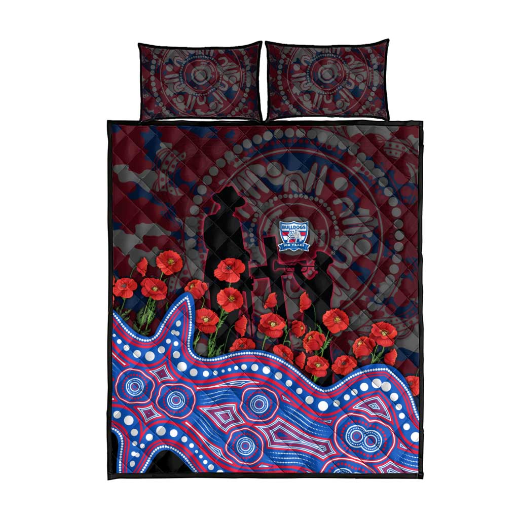 Western Bulldogs ANZAC Day Quilt Bed Set Indigenous Dot Art with Poppy Flower Tribute
