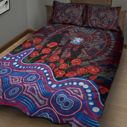 Western Bulldogs ANZAC Day Quilt Bed Set Indigenous Dot Art with Poppy Flower Tribute