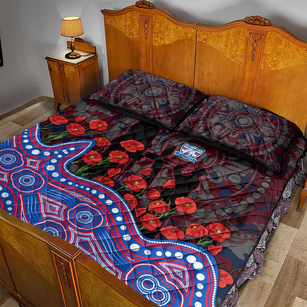 Western Bulldogs ANZAC Day Quilt Bed Set Indigenous Dot Art with Poppy Flower Tribute
