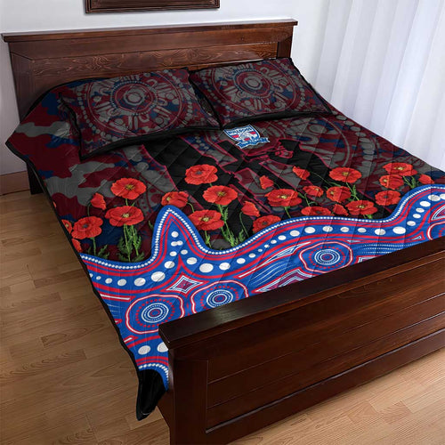 Western Bulldogs ANZAC Day Quilt Bed Set Indigenous Dot Art with Poppy Flower Tribute