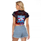 Western Bulldogs ANZAC Day Raglan Cropped T Shirt Indigenous Dot Art with Poppy Flower Tribute