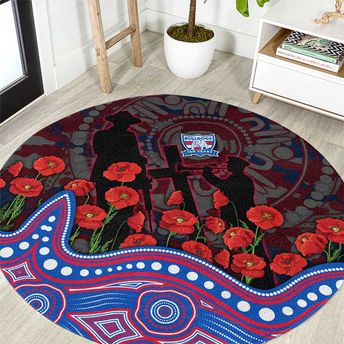 Western Bulldogs ANZAC Day Round Carpet Indigenous Dot Art with Poppy Flower Tribute