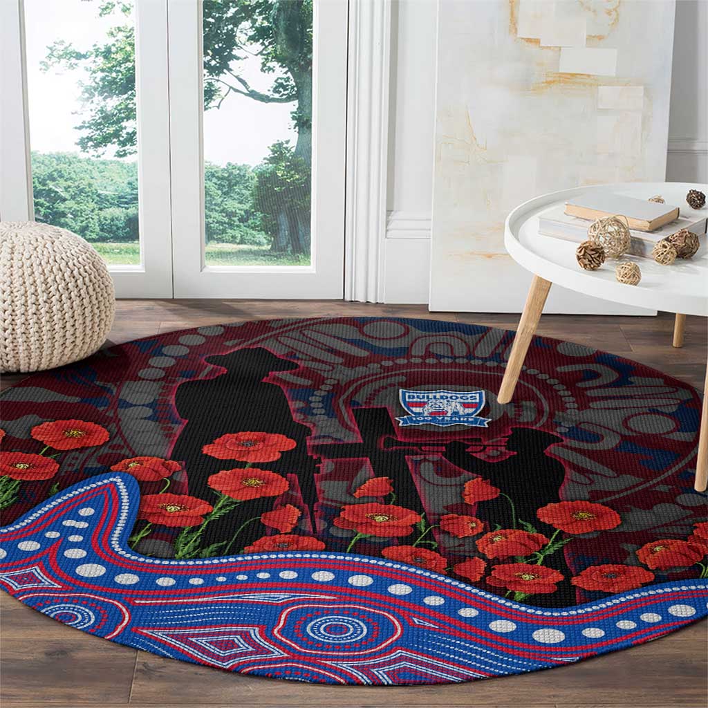 Western Bulldogs ANZAC Day Round Carpet Indigenous Dot Art with Poppy Flower Tribute