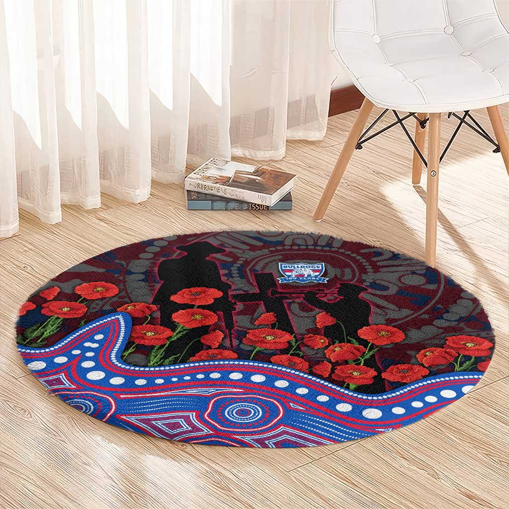 Western Bulldogs ANZAC Day Round Carpet Indigenous Dot Art with Poppy Flower Tribute