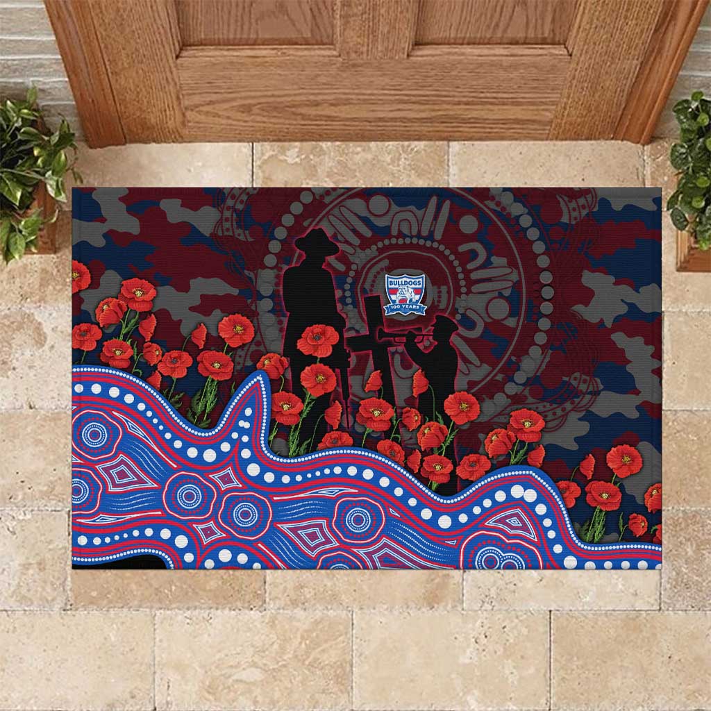Western Bulldogs ANZAC Day Rubber Doormat Indigenous Dot Art with Poppy Flower Tribute