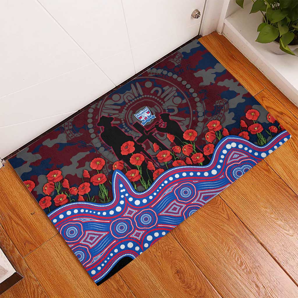 Western Bulldogs ANZAC Day Rubber Doormat Indigenous Dot Art with Poppy Flower Tribute