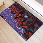 Western Bulldogs ANZAC Day Rubber Doormat Indigenous Dot Art with Poppy Flower Tribute