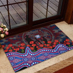 Western Bulldogs ANZAC Day Rubber Doormat Indigenous Dot Art with Poppy Flower Tribute