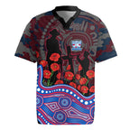 Western Bulldogs ANZAC Day Rugby Jersey Indigenous Dot Art with Poppy Flower Tribute