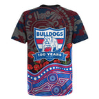 Western Bulldogs ANZAC Day Rugby Jersey Indigenous Dot Art with Poppy Flower Tribute